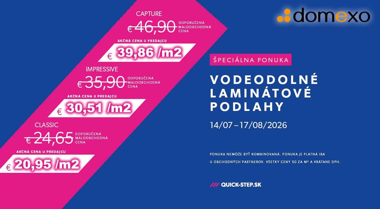 Akcia na vodeodolné laminátové podlahy Quick Step