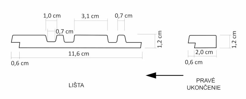 Ukončovacia lišta Lamelio MILO - ZLATÁ 270 x 2,6 cm PRAVÁ